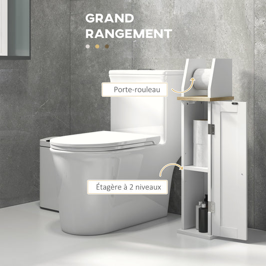 Meuble de salle de bain support papier toilette avec placard et étagère réglable 18 x 20 x 80 cm blanc
