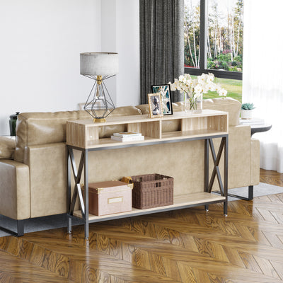 Table Console Table d'Entrée Industriel Multi-rangements 120 x 23,5 x 75 cm Bois Chêne