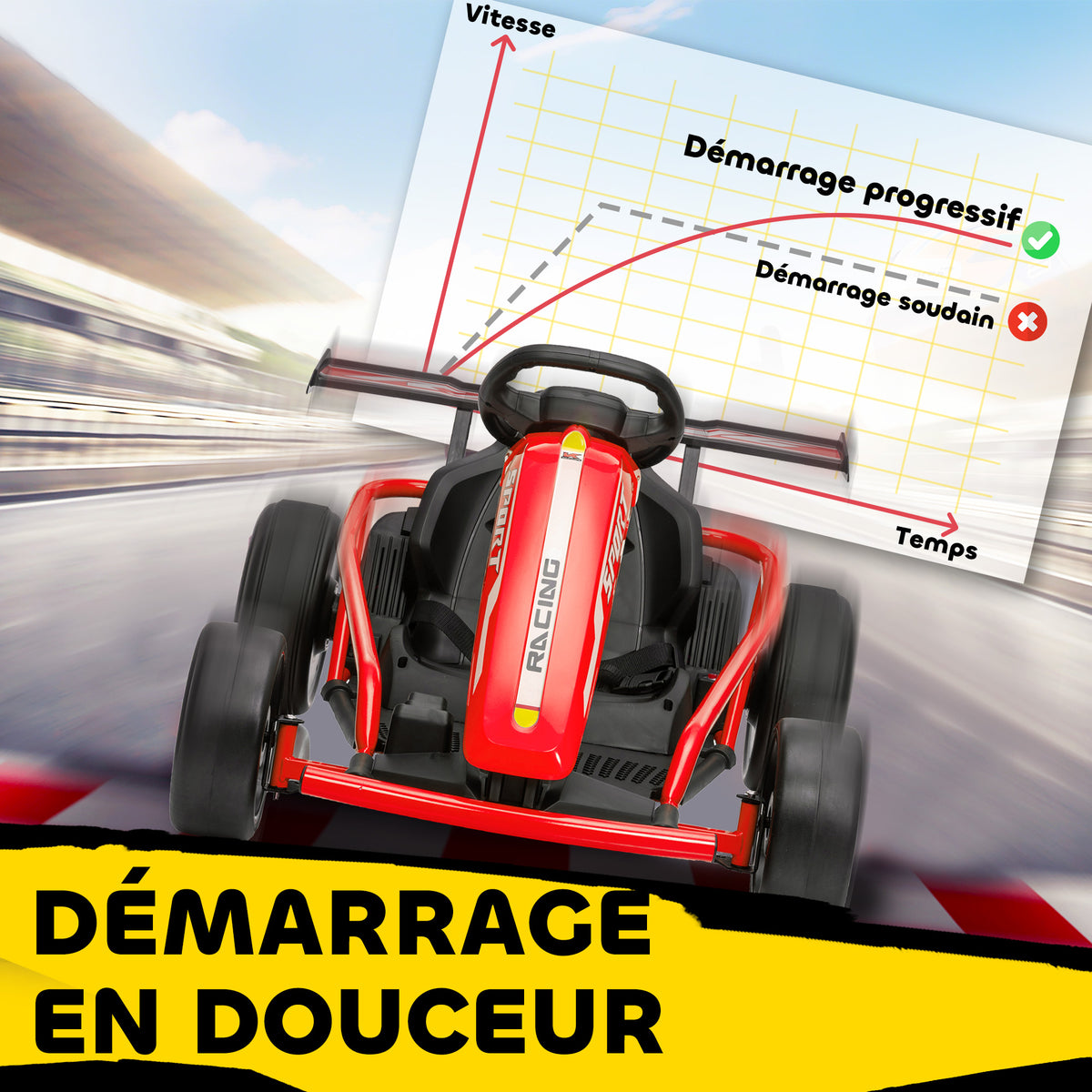 Voiture électrique GoKart kart électrique pour enfants 2 x 24 V moteurs mode dérive à 13 km/h 119 x 77 x 54 cm rouge
