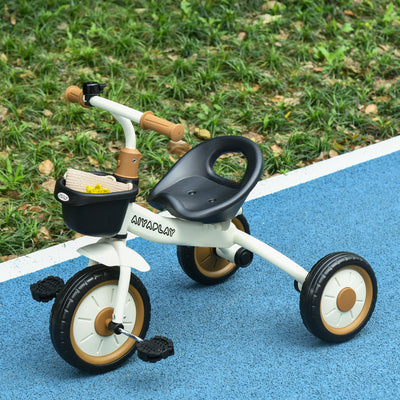 Tricycle enfants avec sonnette et panier selle réglable avec dossier - pour enfant de 2 à 5 ans blanc