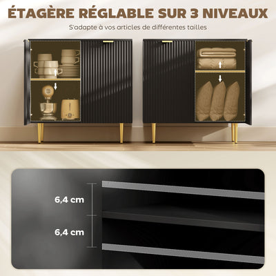 Buffet cuisine meuble de rangement avec 2 portes étagère réglable pieds métalliques surélevés 80 x 40 x 80 cm noir