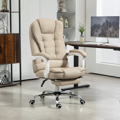 Fauteuil de bureau manager chaise pour ordinateur avec repose-pied dossier inclinable accoudoirs rembourrés en lin beige