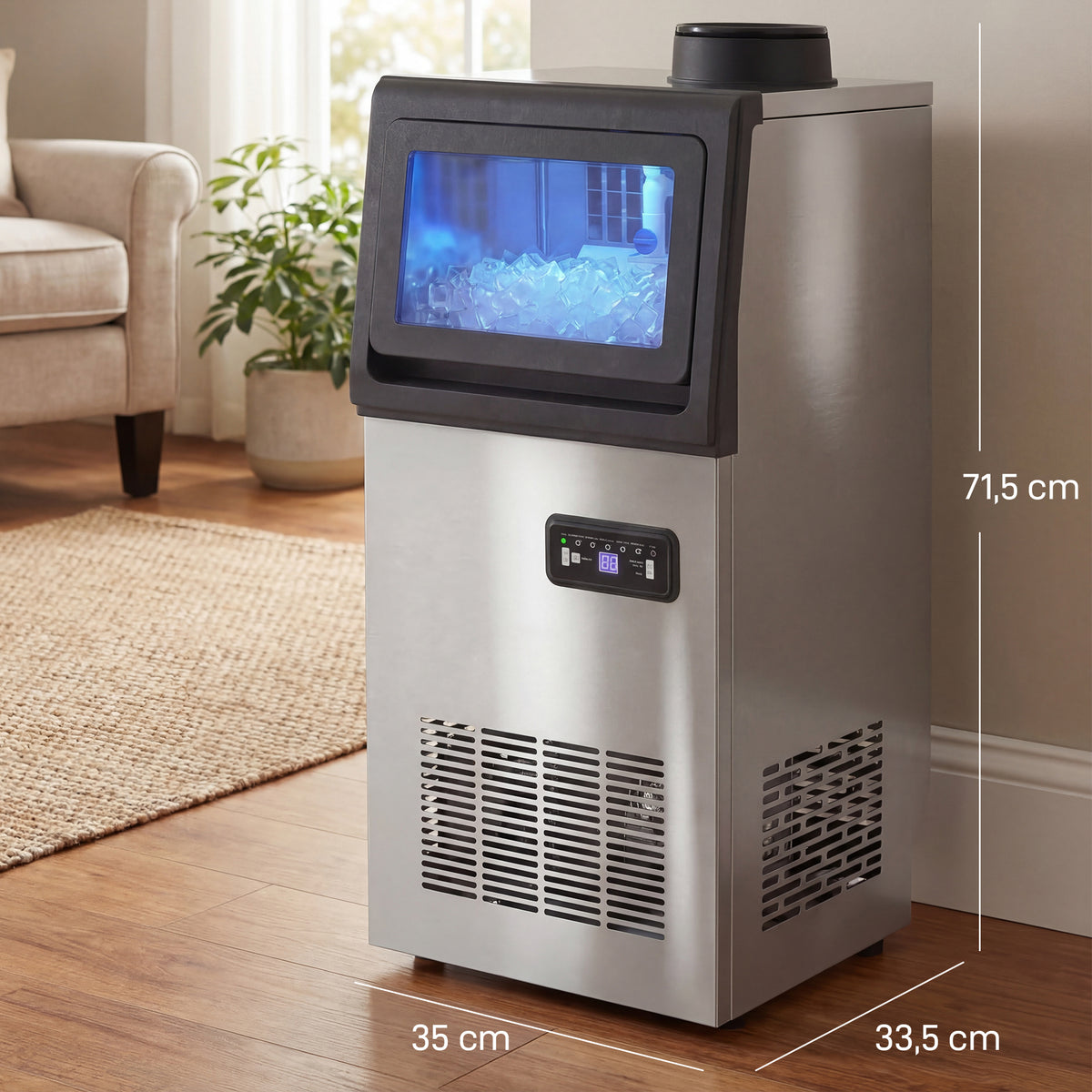 Machine à glaçons commerciale 36 kg/24h, acier inoxydable, ice maker, capacité 5,5 kg, 36 cubes par 10 minutes,
