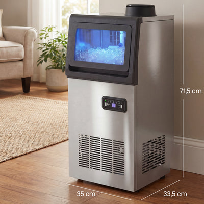Machine à glaçons commerciale 36 kg/24h, acier inoxydable, ice maker, capacité 5,5 kg, 36 cubes par 10 minutes,