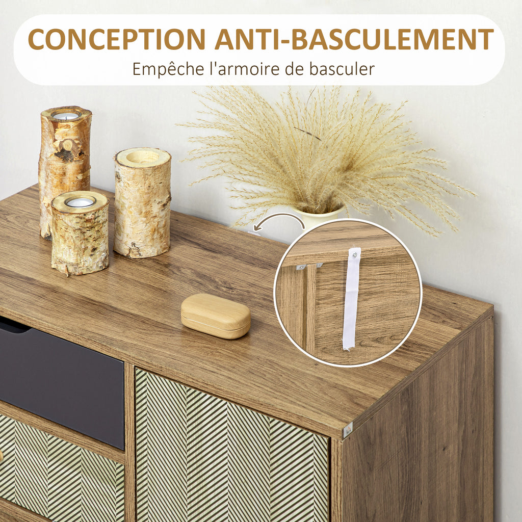 Meuble de rangement commode buffet 4 tiroirs 1 placard - pieds épingles à cheveux style bohème 79 x 39 x 86 cm marron