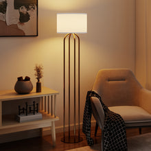 Lampadaire sur pied de salon, lampe sur pied avec abat-jour en lin et interrupteur à pied, Ø 38 x 161 cm, doré et beige