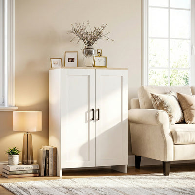 Buffet meuble cuisine rangement avec placard à portes et étagères réglables, 60 x 30 x 90 cm, blanc