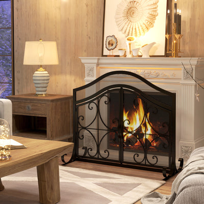 Grille de protection pour cheminée panneau unique en maille d'acier 105 x 40 x 80,5 cm noir