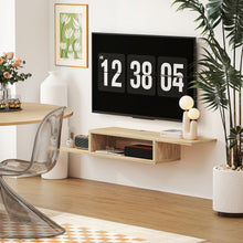 Meuble TV mural flottant suspendu support TV - étagère murale flottante - niche, passe-fils - chêne clair