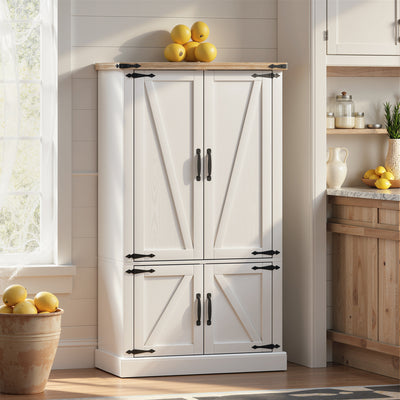 Buffet de cuisine, armoire de cuisine avec 4 portes, 6 porte-épices et étagères réglables, 76,3 x 40 x 136 cm, blanc