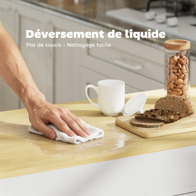 îlot central cuisine avec plateau extensible, desserte de cuisine sur roulettes avec 2 tiroirs, 4 portes, blanc