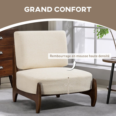 Fauteuil salon en chenille, fauteuil chambre confortable, coussin épais, assise rembourrée, 72 x 73,5 x 81 cm, crème