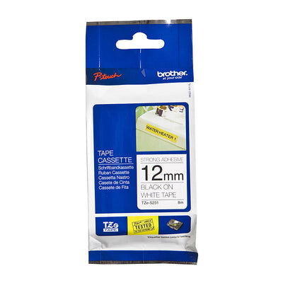 NNEDSZ BROTHER TZeS231 Labelling Tape 12mm Black on White Strong Adhesive TZE Tape