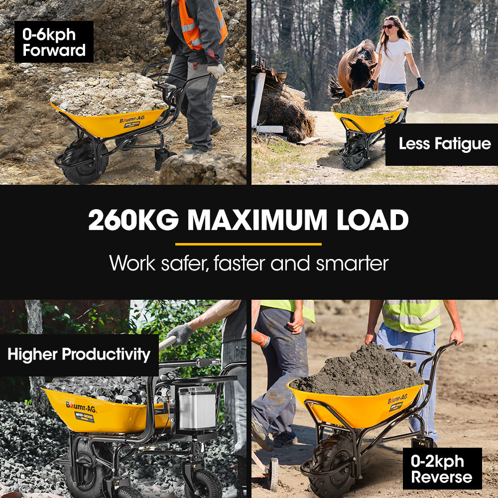 NNEDSZ Baumr-AG 40V Battery Powered Wheelbarrow Motorised Electric, 100L Bucket Volume, 3 Wheel, 260KG, Lifting Bucket