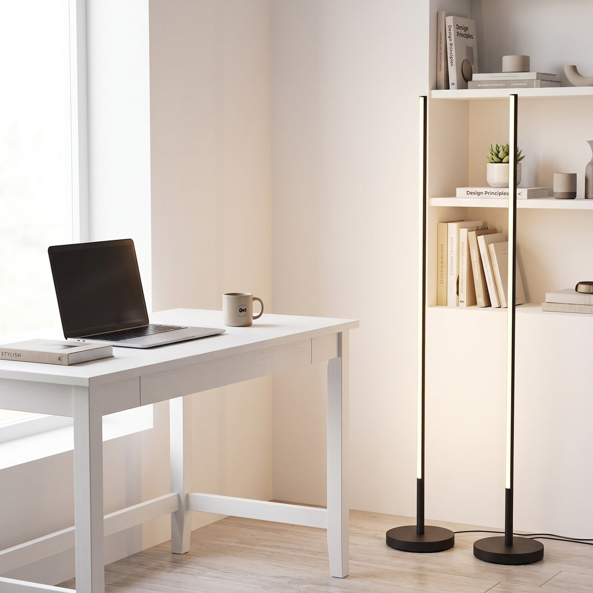 Lot de 2 Lampadaires d'Angle LED 1450lm Lampe d'Angle Dimmable 150cm 3 Niveaux de Luminosité Interrupteur au Pied Noir