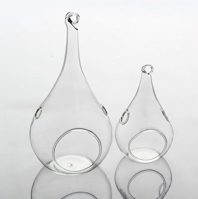 NNEDSZ 10 Pack of Hanging Clear Glass Tealight Candle Holder Tear Drop Pear Shape - 12cm High - Terrarium Plant Mini Garden Holder Decor