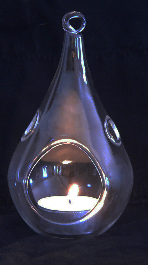 NNEDSZ 10 Pack of Hanging Clear Glass Tealight Candle Holder Tear Drop Pear Shape - 12cm High - Terrarium Plant Mini Garden Holder Decor