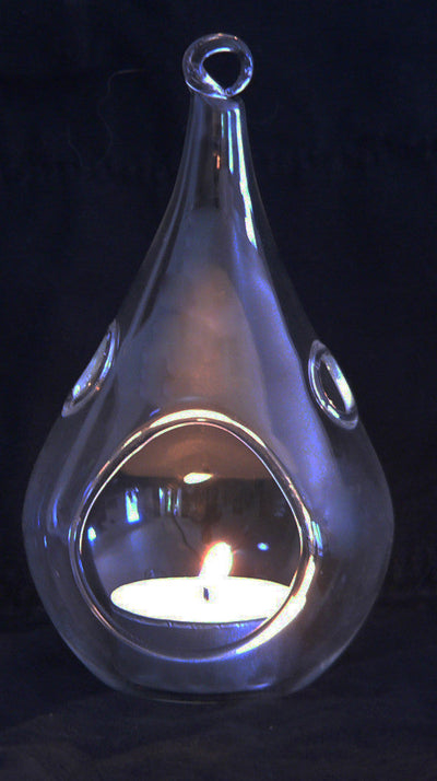 NNEDSZ 10 Pack of Hanging Clear Glass Tealight Candle Holder Tear Drop Pear Shape - 12cm High - Terrarium Plant Mini Garden Holder Decor