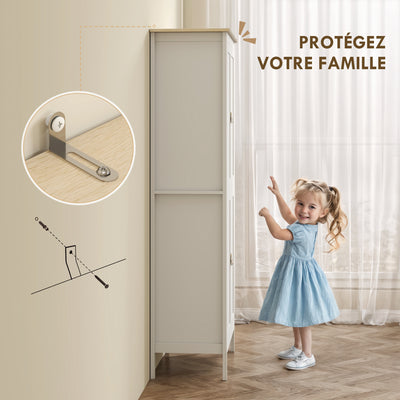 Buffet cuisine, meuble cuisine rangement haut avec LED réglable et détecteur de mouvement, 80 x 40 x 176,5 cm, blanc