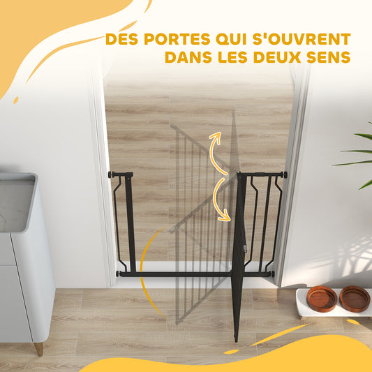 Barrière de sécurité barrière pour animal domestique longueur réglable sans perçage en acier et ABS 75-95 x 76 cm noir