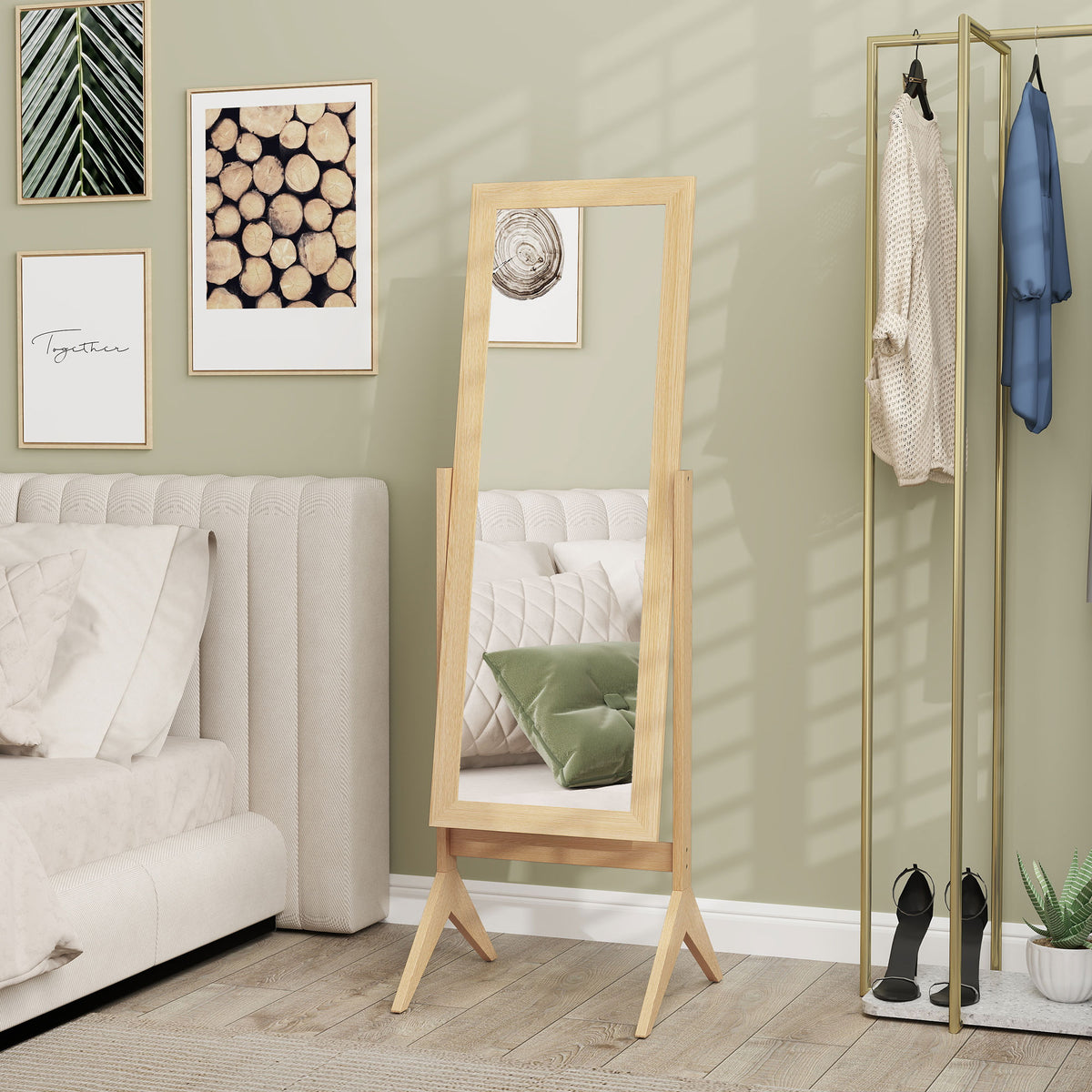 Miroir en pied grand miroir de sol inclinaison réglable pour dressing chambre 47 x 46 x 148 cm en chêne