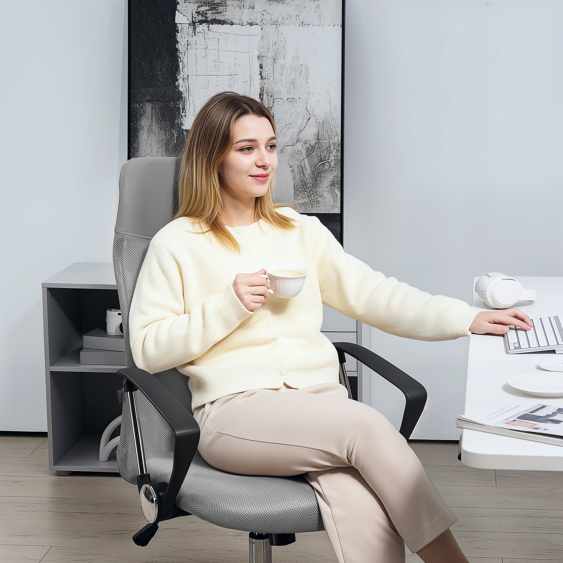 Fauteuil de bureau manager dossier ergonomique hauteur assise réglable pivotant tissu maille 63x65x119109-119cm gris