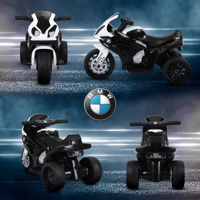 Moto électrique enfants sous licence BMW S1000 RR, 3 roues, 6V et 2,5 Km/h, voiture électrique enfants avec effets lumineux et sonores, moto enfant, charge max. 20 kg, noir