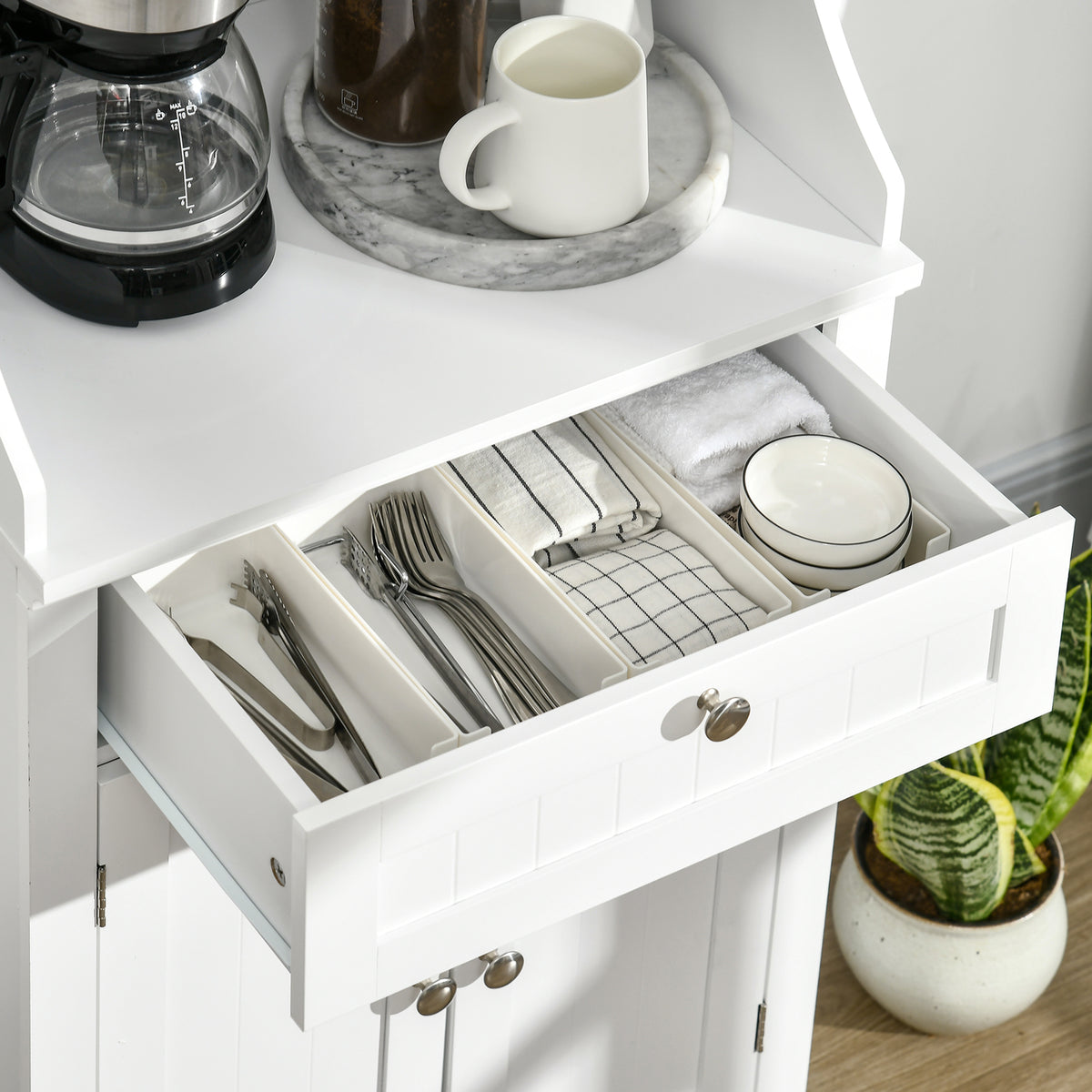 Meuble armoire micro-ondes pour cuisine avec 1 tiroir, 2 Portes 60 x 40 x 122,5 cm - MDF - Blanc