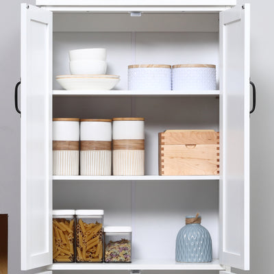 Buffet de cuisine armoire de cuisine contemporaine multi-rangements 2 placards 3 étagères 60 x 30 x 123 cm blanc