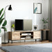 Meuble TV banc TV jusqu'à 50 pouces placard, 2 tiroirs et étagère - 2 passe-câbles - 132 x 39 x 45,5 cm marron noir Aosom