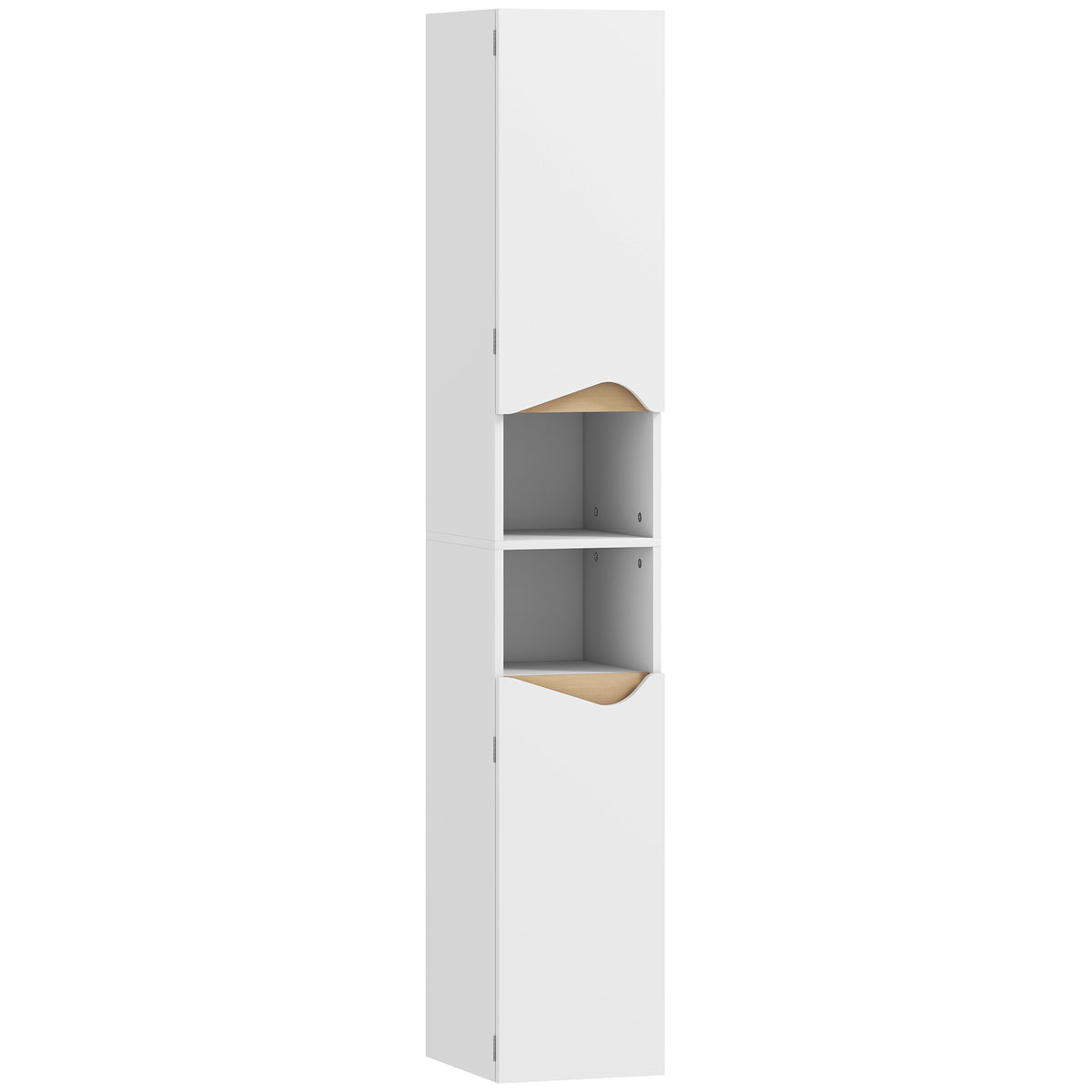 Meuble colonne salle de bain étroit, 2 portes, compartiments ouverts, étagères réglables, 30 x 34,6 x 180,5 cm, blanc