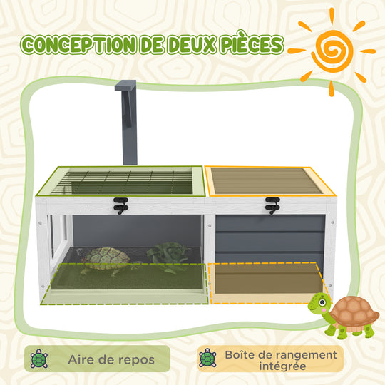 Maison enclos cage pour petit animal tortue avec 2 espaces support de lampe 81 x 48 x 31,5 cm gris Aosom