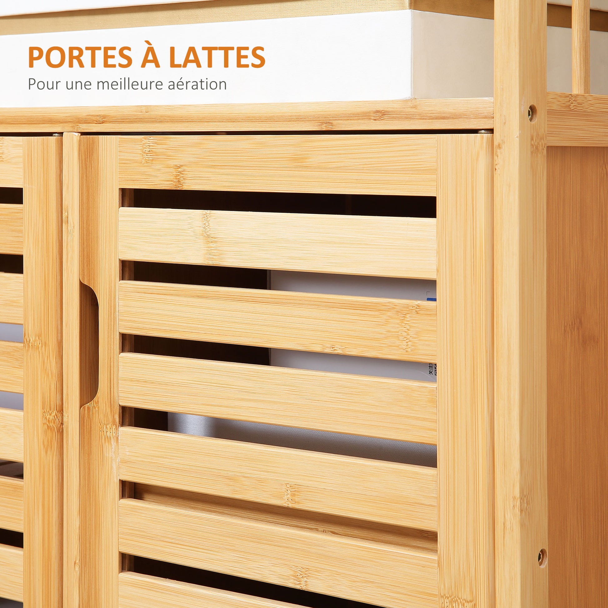 Buffet meuble de rangement 3 portes ajourées et étagères en bambou 100 x 35 x 82 cm naturel