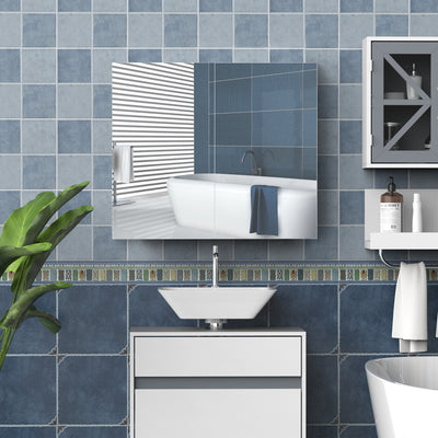 Armoire murale salle de bain avec miroir 70 x 60 cm avec étagère réglable, miroir salle de bain avec rangement, blanc
