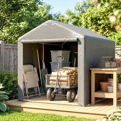 Abri de jardin tente de stockage imperméable abri moto porte enroulable fermeture éclair, 160 x 218 x 172 cm, gris clair