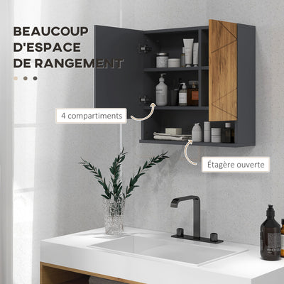 Armoire murale miroir de salle de bain placard de rangement 2 portes 55 x 17 x 55 cm naturel gris foncé