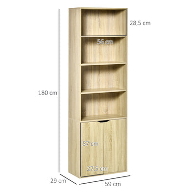 Bibliothèque Armoire à livres avec 4 compartiments ouverts et 2 portes pour le salon et le bureau 59x29x180 cm Bois naturel