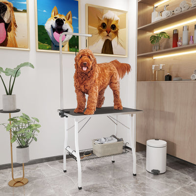 Table de toilettage pour chien pliante plateau antidérapant en caoutchouc avec 2 sangles 90 x 60 x 76 cm noir