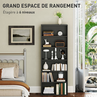 Bibliothèque étagère de rangement 6 niveaux avec étagères réglables pour salon, chambre, bureau, 60x24x158,5cm, noir