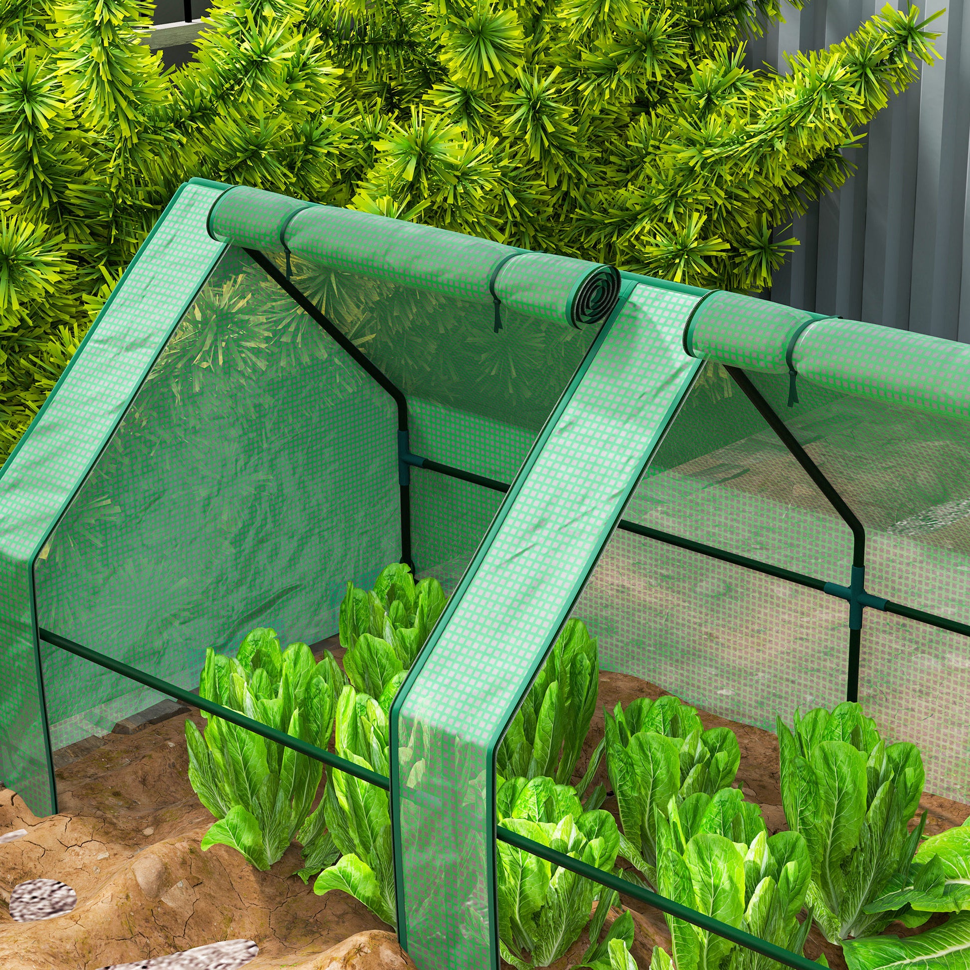 Mini Serre de Jardin mini serre tunnel 4 fenêtres avec Zip enroulables Acier PE 140 g/m² Anti-UV 360x90x90cm Vert