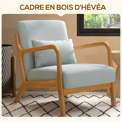 Fauteuil de salon avec cadre en bois massif fauteuil lounge - assise profonde - accoudoirs - lin synthétique gris clair