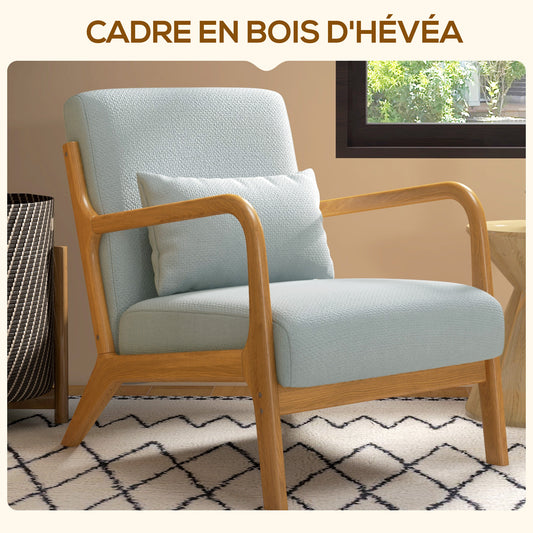 Fauteuil de salon avec cadre en bois massif fauteuil lounge - assise profonde - accoudoirs - lin synthétique gris clair