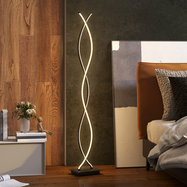 Lampadaire sur pied salon, lampe salon 3 niveaux de luminosité réglables à double spirale avec interrupteur à pied, noir Aosom