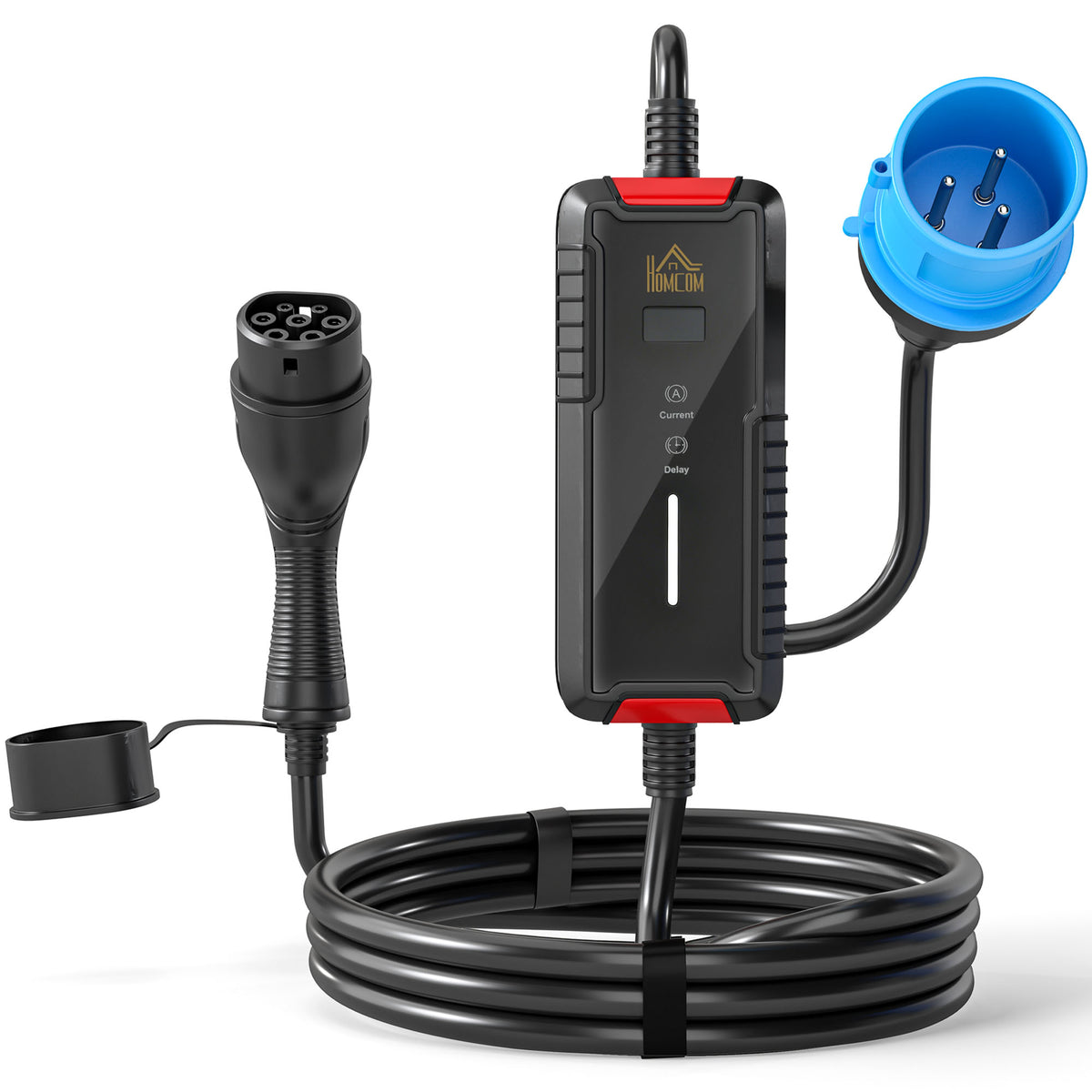 Chargeur Voiture Électrique Type 2, 7,4kW, 6-32A, 8m, Prise CEE, Adaptateur Européen, Écran LCD, IP65, 21x8,5x5cm, Noir Aosom