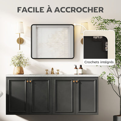 Miroir mural rectangulaire 50 x 40 cm, miroir décoratif moderne avec cadre en métal pour salon, entrée, couloir, noir