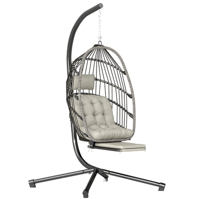 Fauteuil suspendu avec support, chaise suspendue pliante avec repose-pieds rétractable, gris clair