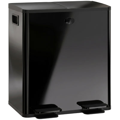 Poubelle de cuisine 2 compartiments de 2 x 20L, acier inoxydable, couvercle à fermeture douce, 45,8x36x51,6cm, noir
