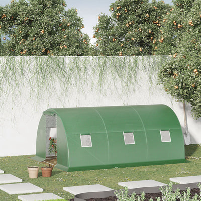 Serre de jardin tunnel 13,5 m² 6 fenêtres porte zippée enroulable châssis acier galvanisé bâche PE 4,5 x 3 x 2 m vert