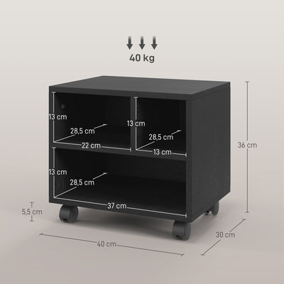 Support d'imprimante meuble de rangement bureau caisson 3 compartiments ouverts 40 x 30 x 36 cm noir