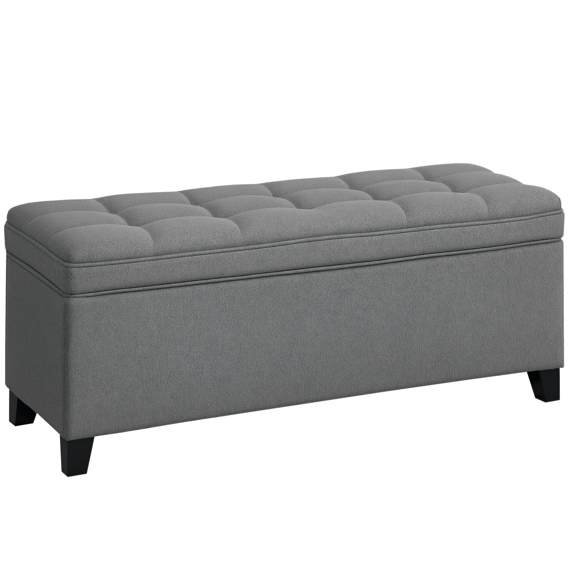 Banc de rangement 112L banquette bout de lit en tissu de lin, siège capitonné, 120 x 40 x 48 cm, gris foncé